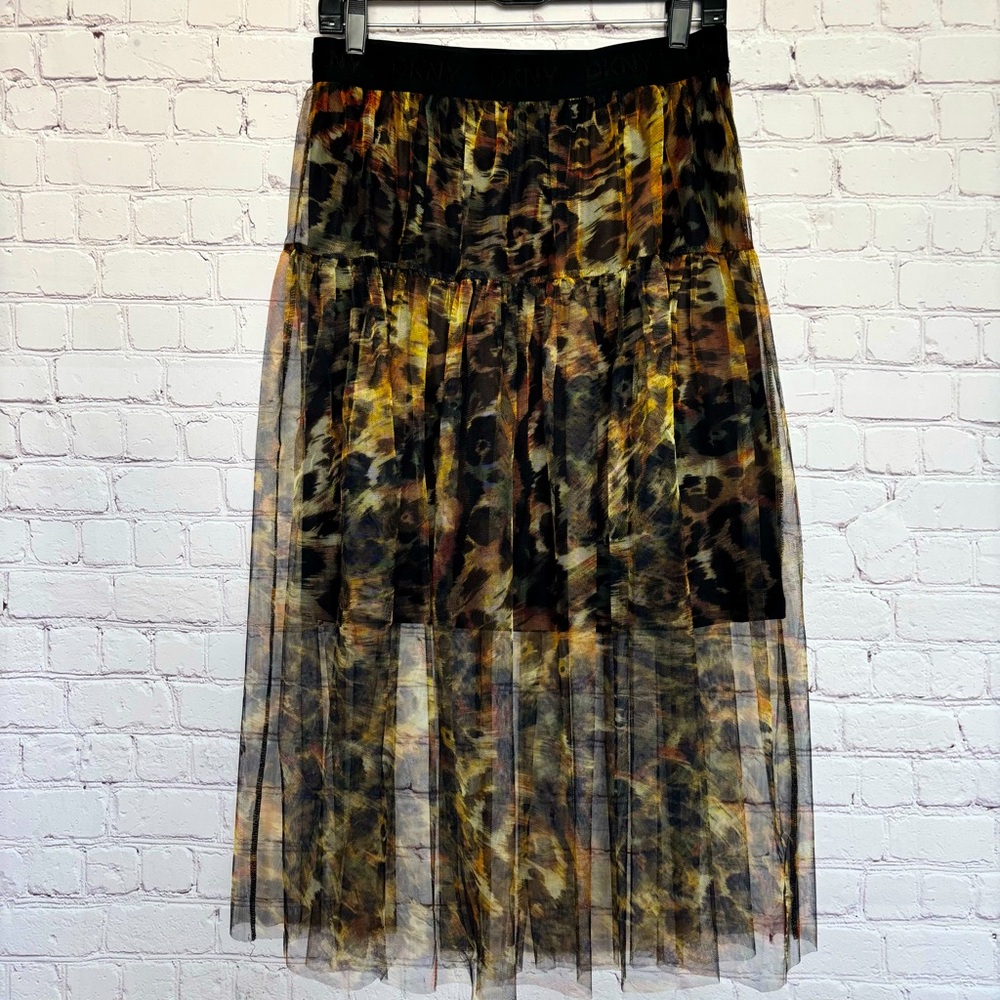 DKNY Animal Print Sheer Tulle Overlay A-Line Midi Skirt—NWT—S - Picture 5 of 15